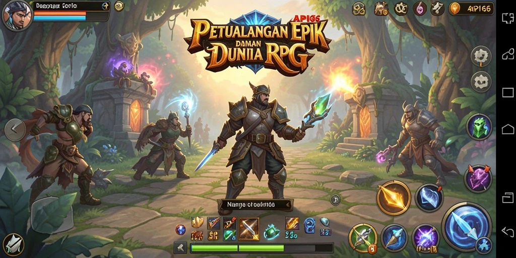 Screenshot menunjukkan pertarungan epik dalam gameplay RPG.