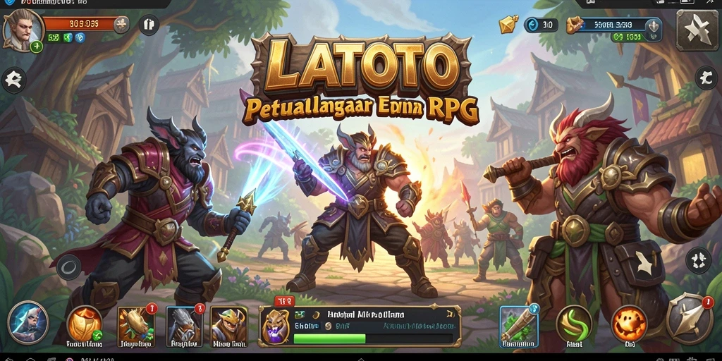 Tampilan gameplay LATOTO yang menakjubkan menampilkan aksi pertarungan karakter di dunia fantasi.