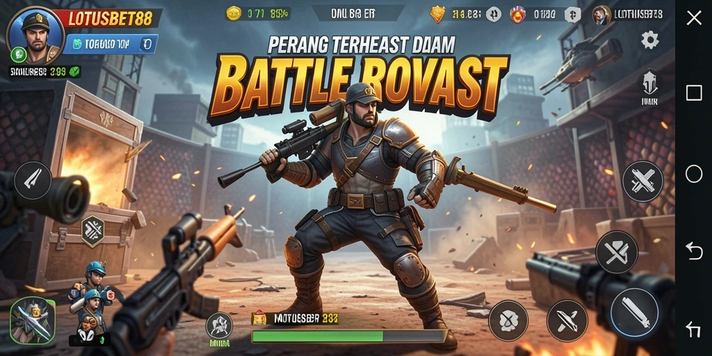 Screenshot LOTUSBET88 menampilkan aksi seru dari gameplay Battle Royale.