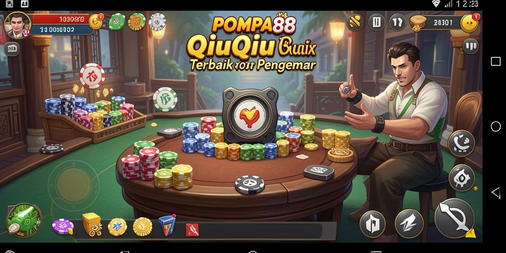 Screenshot utama POMPA88 menampilkan aksi seru permainan QiuQiu.