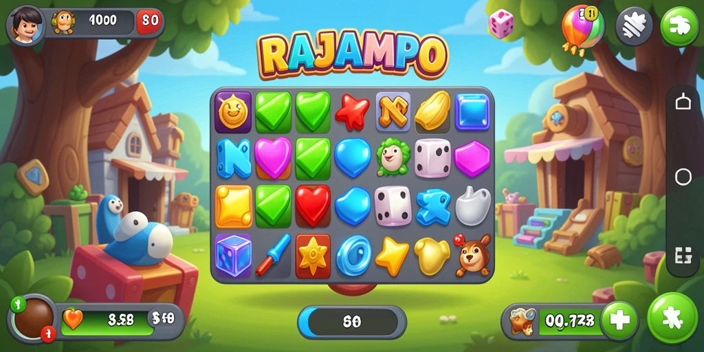 Tangkapan layar RAJAMPO menampilkan gameplay Match-3 yang seru dan menantang.