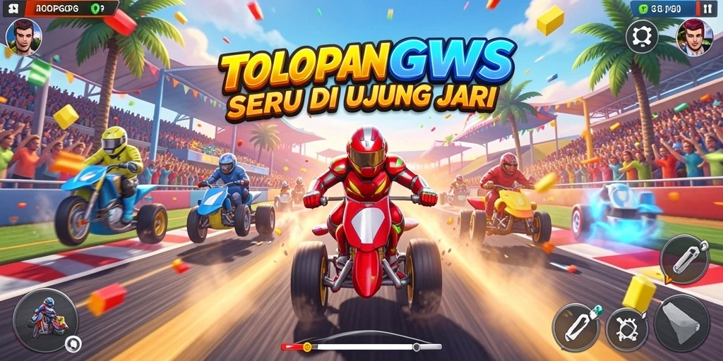 Tampilan gameplay TOOPGWS yang penuh aksi dan mobil balap cepat.