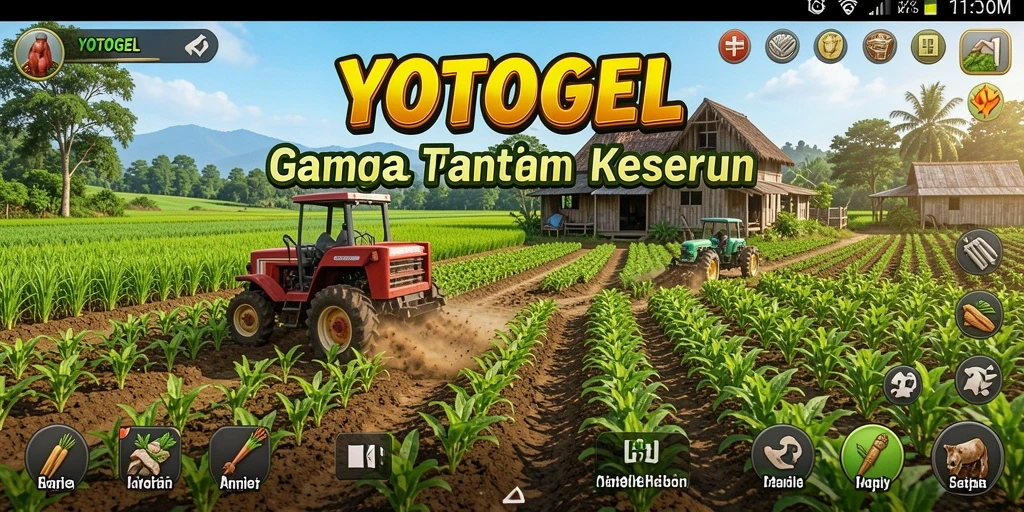 Screenshot utama YOTOGEL menampilkan suasana bertani yang menyenangkan dan interaksi antarpemain.